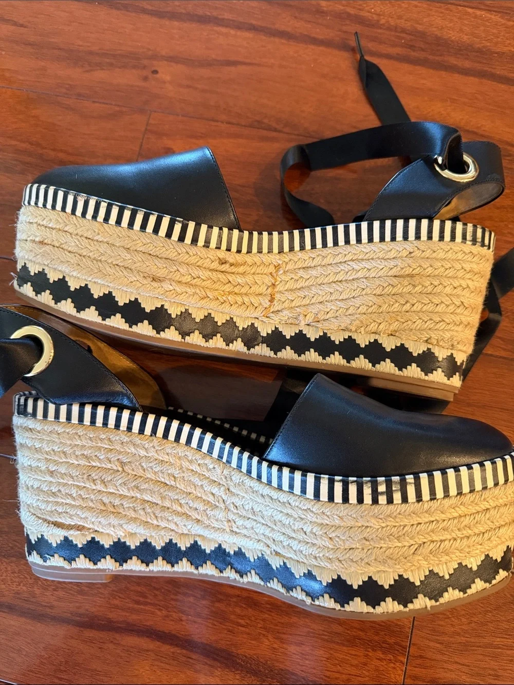 Tory Burch Dandy Leather Espadrille Platform Sandals with Ankle Wrap